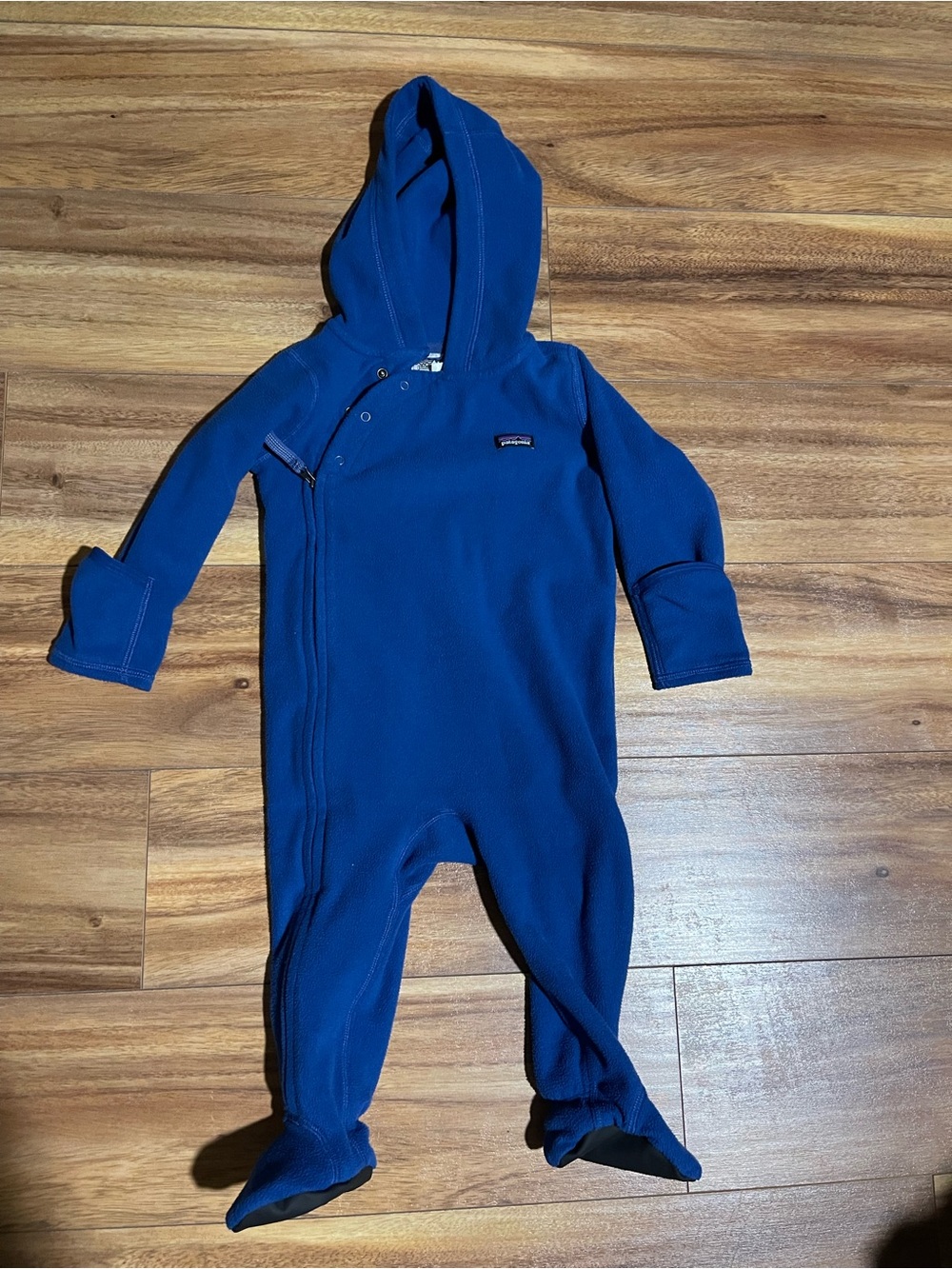 Patagonia Royal Blue Hooded Fleece Footie for Kids size 6-12